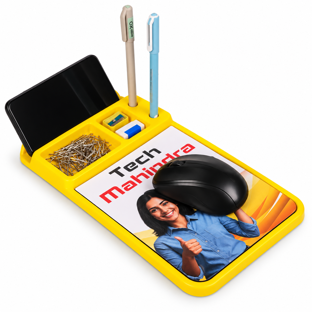 389 yellow mouse pad with Tech Mahindra sample branding