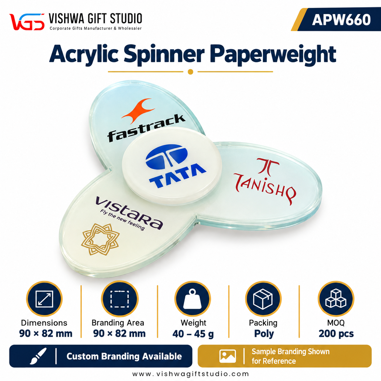 APW660 Three Arm Acrylic Spinner Paperweight - Image 2