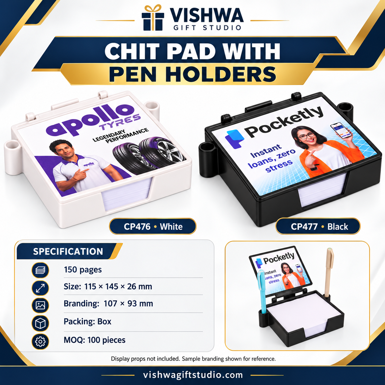 CP476 / CP477 Chit Pad with Pen Holder – White & Black - Image 2