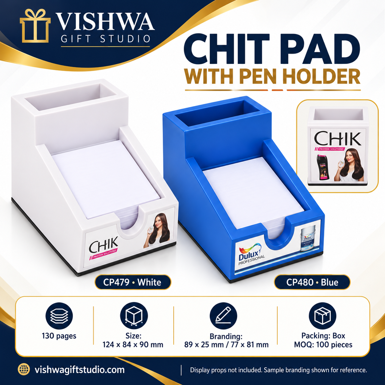 CP479 / CP480 Chit Pad with Pen Holder – White & Blue - Image 2