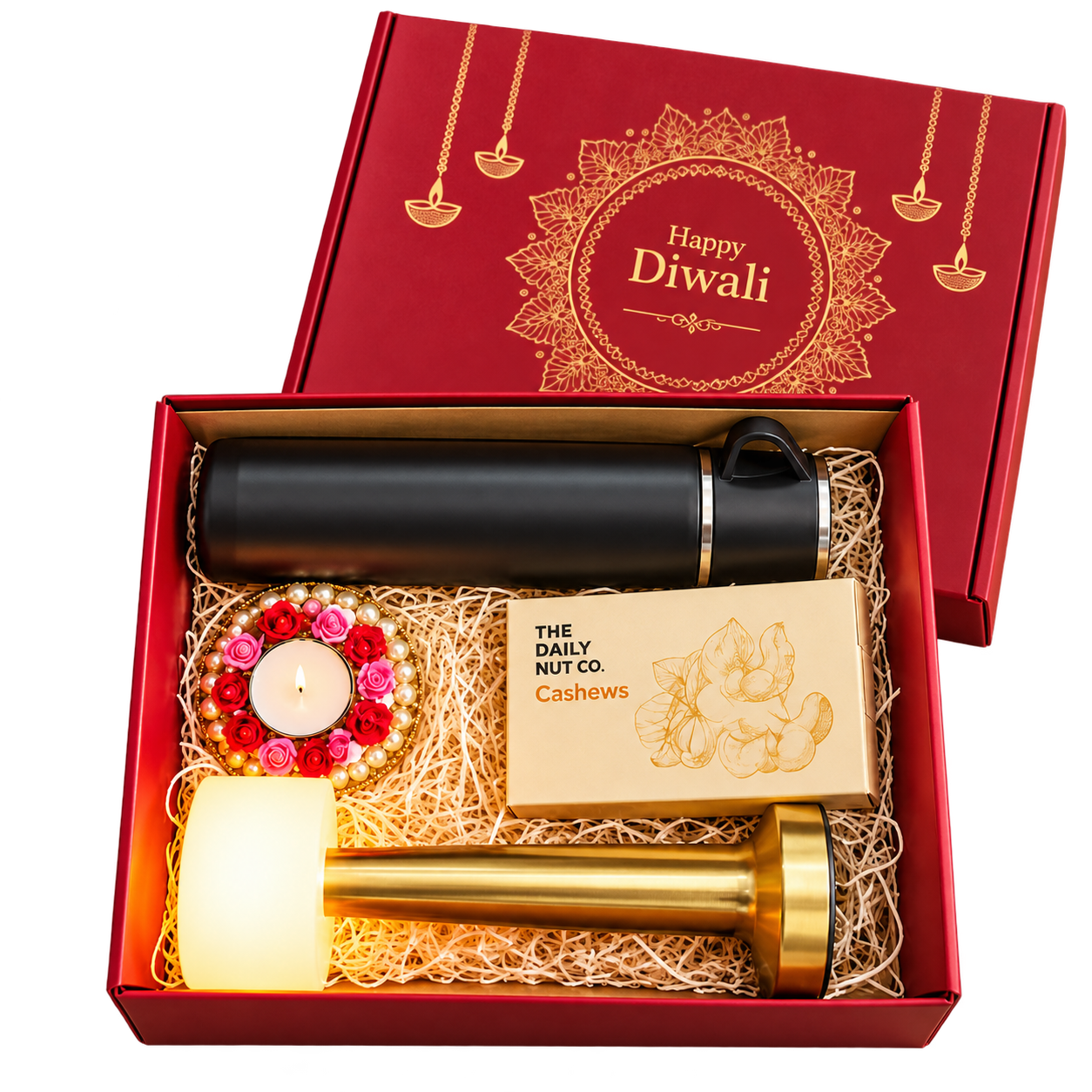 Insulated Flask & Gold Lamp Diwali Hamper — DW016