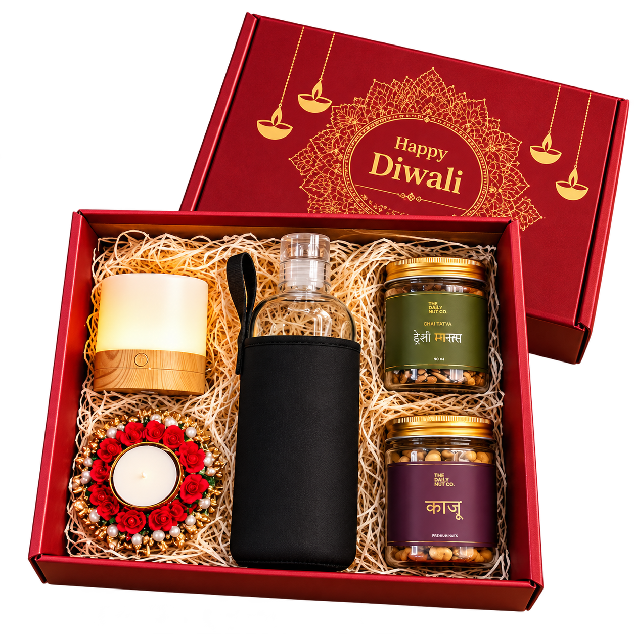 Glass Bottle & Festive Lamp Diwali Hamper — DW018