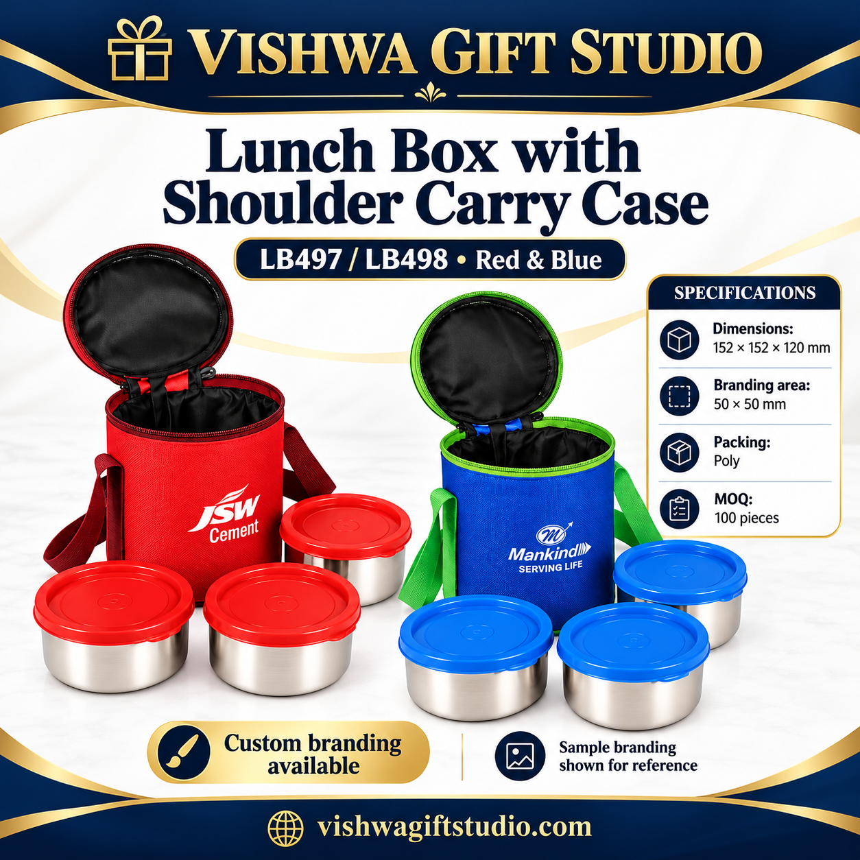 LB497 / LB498 Lunch Box with Shoulder Carry Case – Red & Blue - Image 2