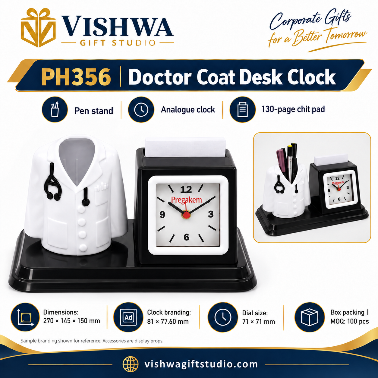 PH356 Doctor Coat Desk Clock with Pen Stand - Image 2