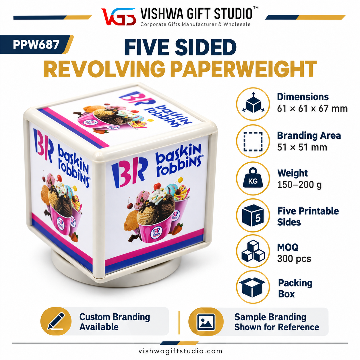 PPW687 Five Sided Revolving Paperweight - Image 2