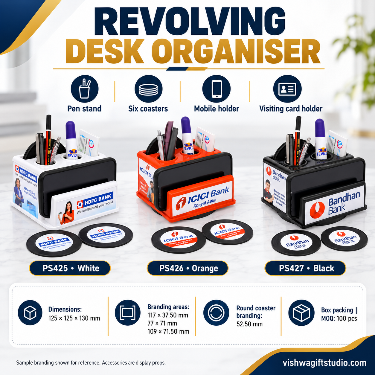 PS425 / PS426 / PS427 Revolving Desk Organiser – White, Orange & Black - Image 2