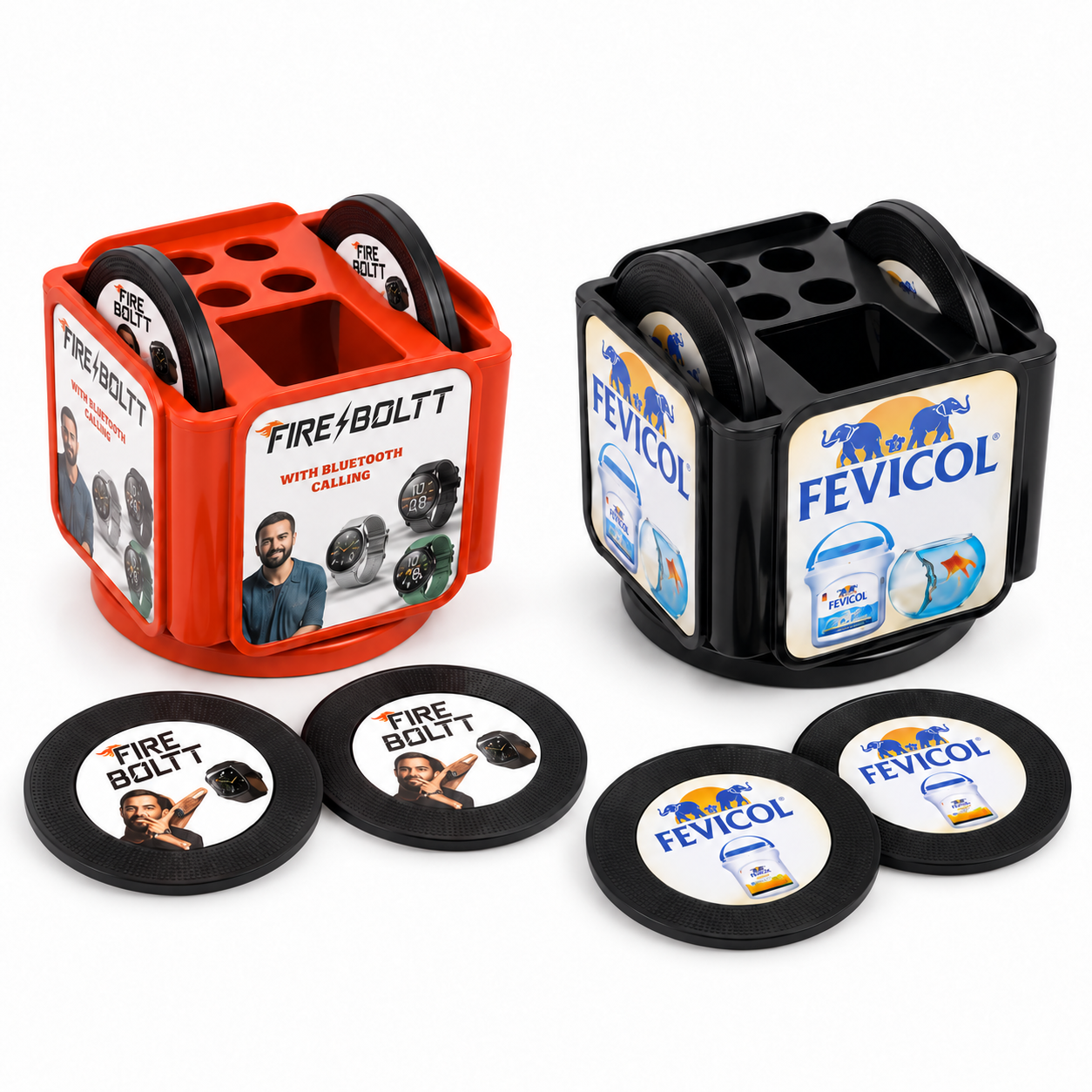 PS436 / PS437 Revolving Pen Stand with Six Coasters – Orange & Black — PS436