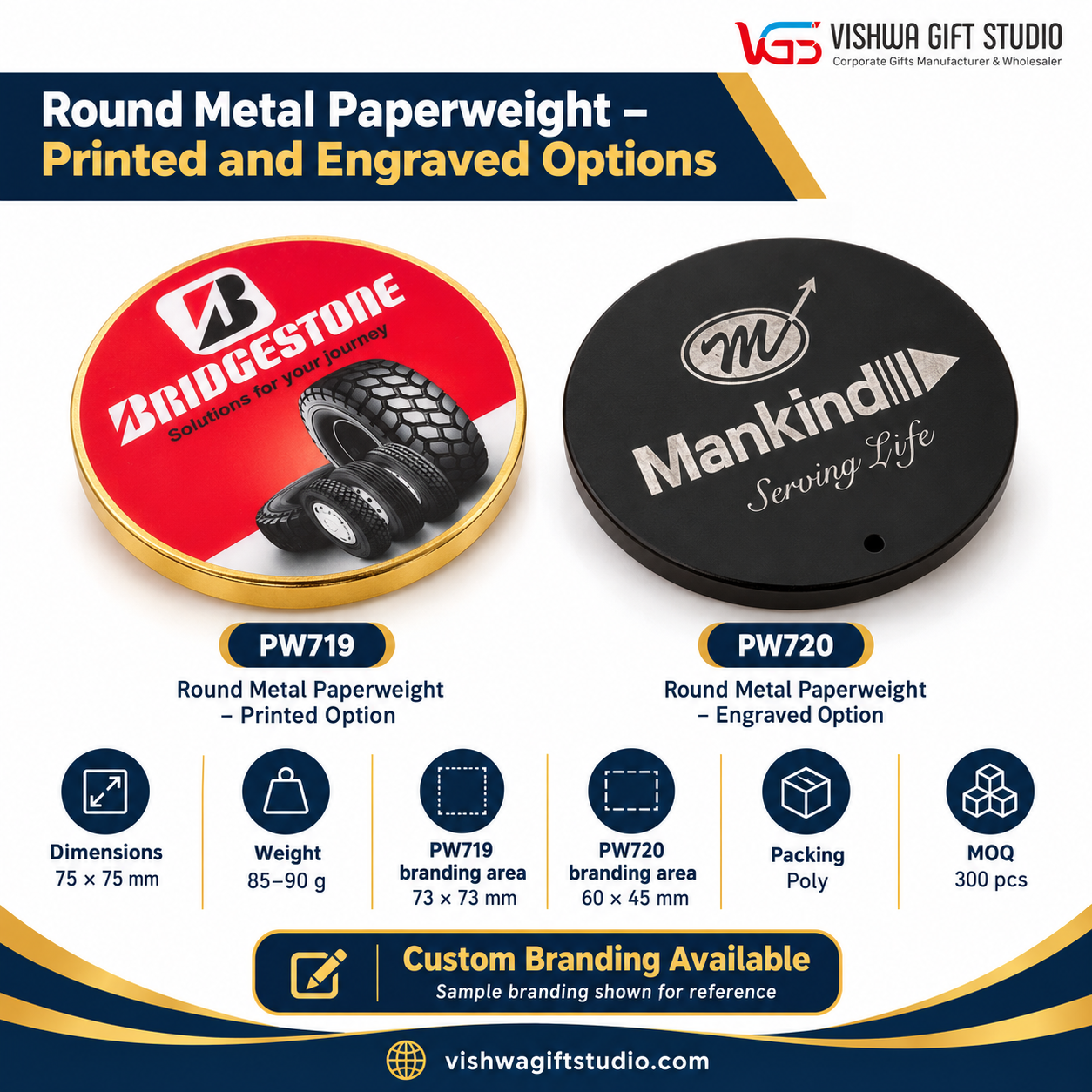 PW719 / PW720 Round Metal Paperweight – Printed and Engraved Options - Image 2