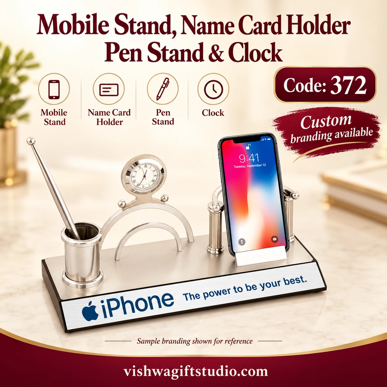 372 Mobile Stand, Name Card Holder Pen Stand & Clock Vishwa Gift Studio information and promotional showcase