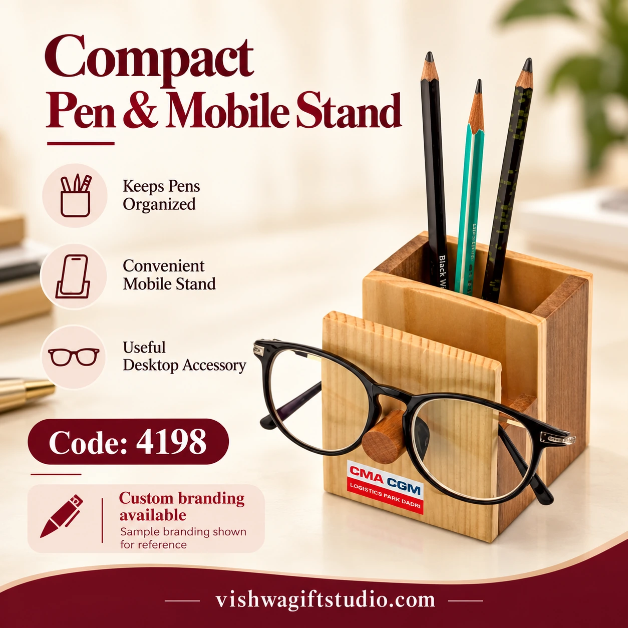 4198 Compact Pen & Mobile Stand Vishwa Gift Studio information and promotional showcase