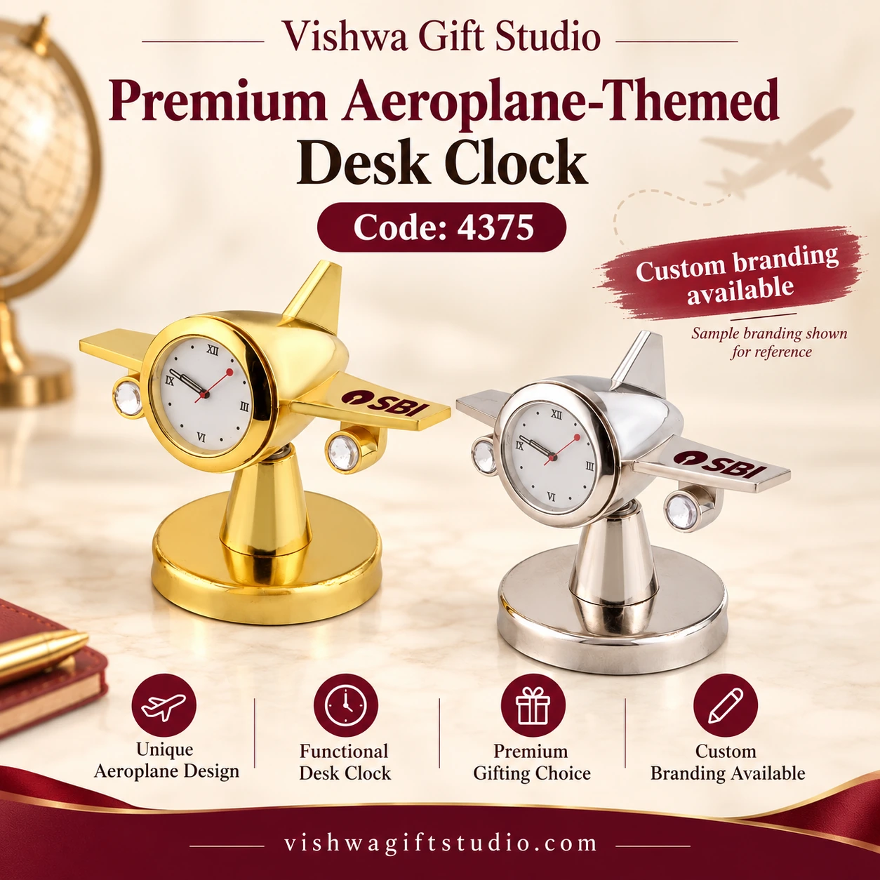 4375 Premium Aeroplane-Themed Desk Clock Vishwa Gift Studio information and promotional showcase