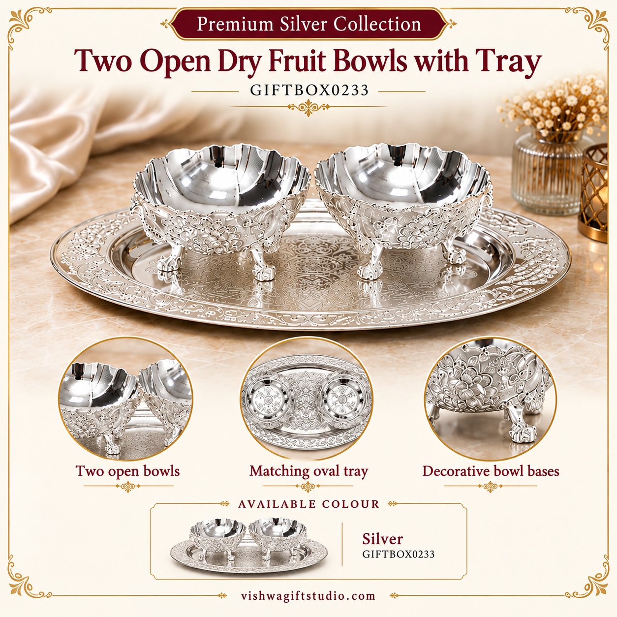GIFTBOX0233 Two Open Dry Fruit Bowls with Tray - Image 2