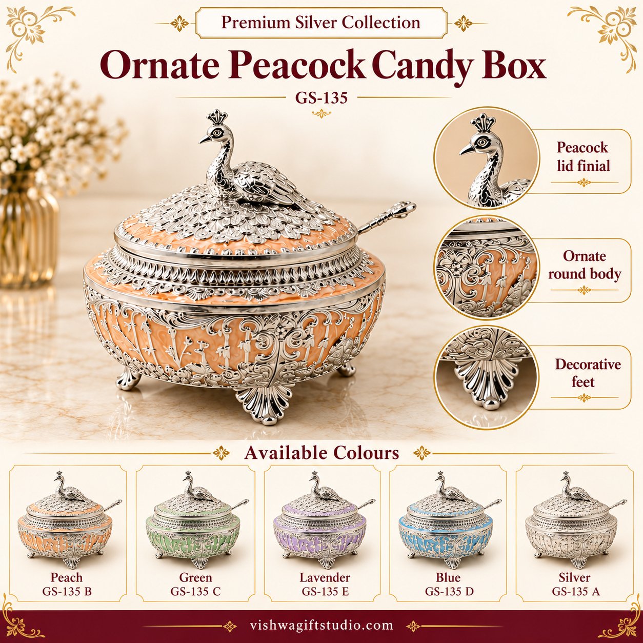 GS-135 Ornate Peacock Candy Box - Image 2