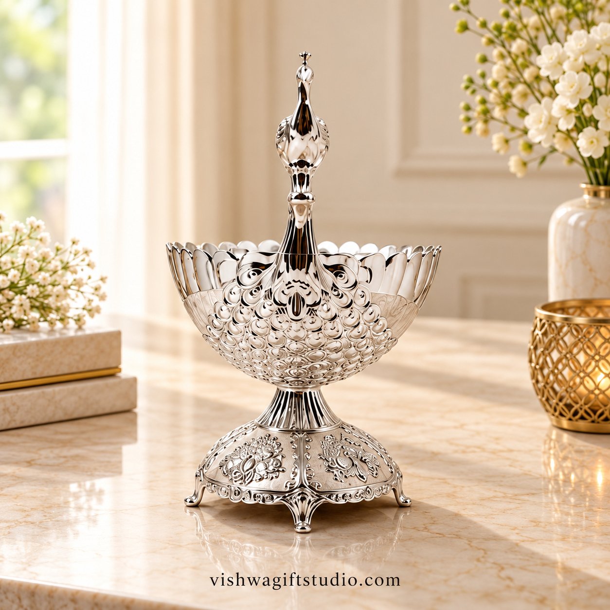GS-137A Small Peacock Pedestal Bowl