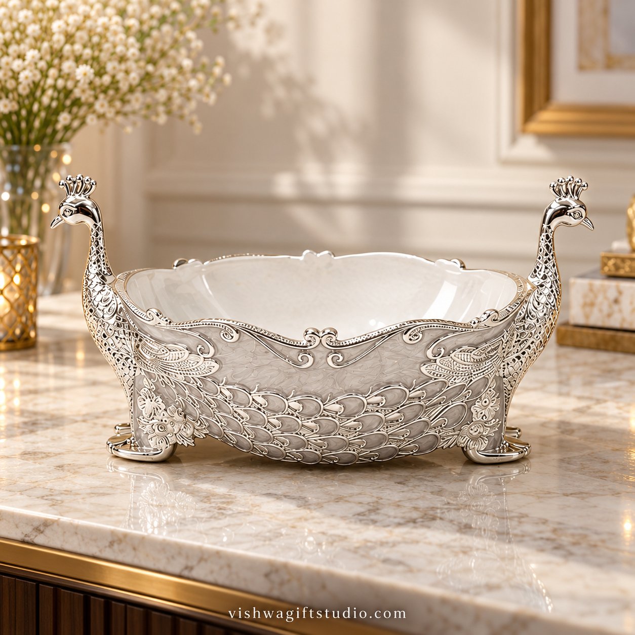 GS-191 Peacock Metal Dry Fruit Bowl