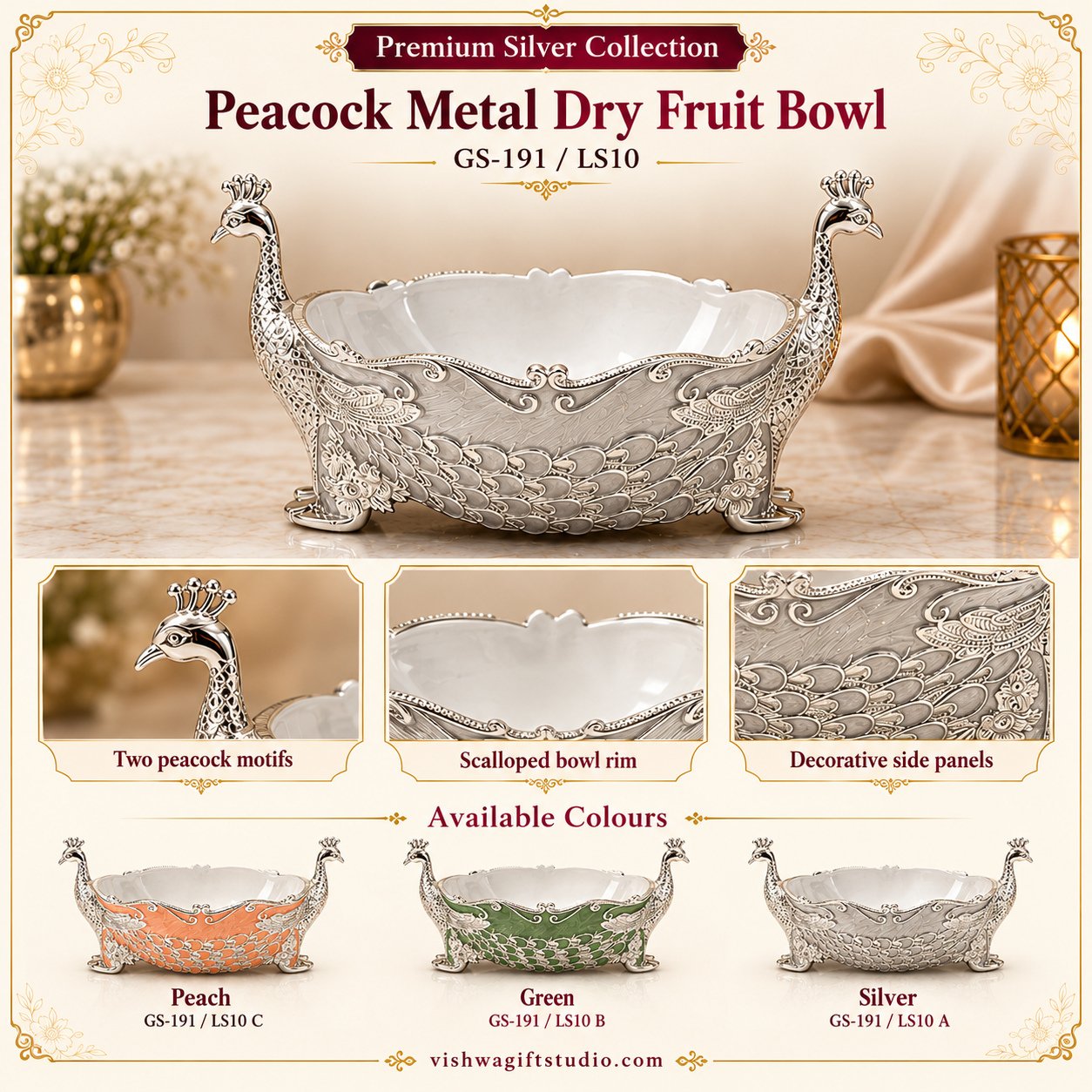 GS-191 Peacock Metal Dry Fruit Bowl - Image 2