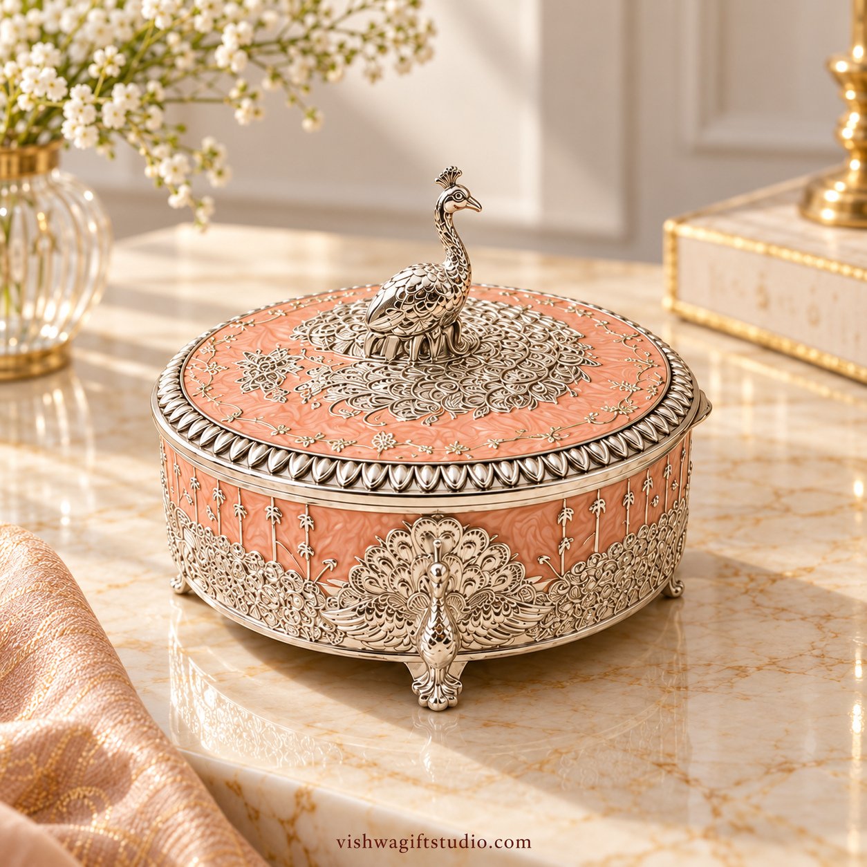 HM-2086S-PH Small Round Peacock Box