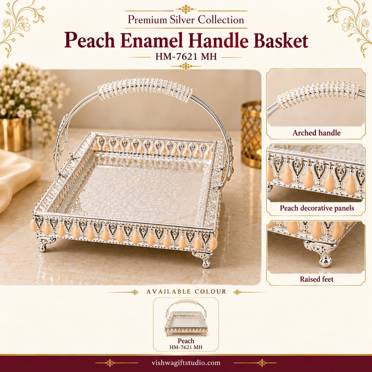 HM-7621MH Peach Enamel Handle Basket - Image 2