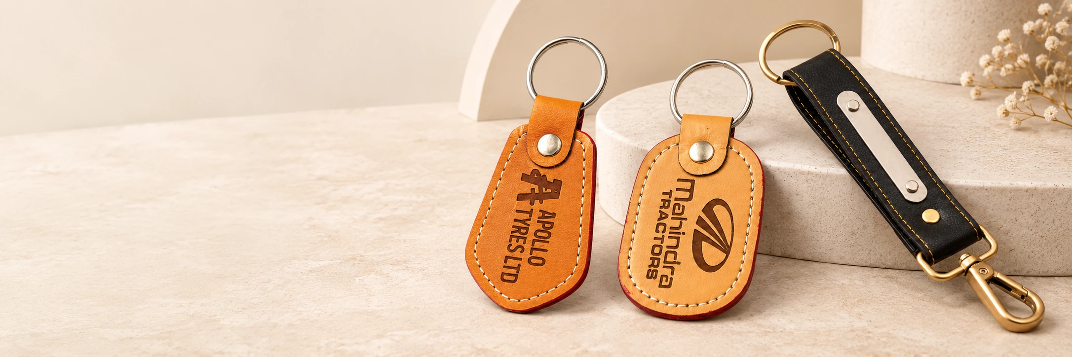 Leather / Rexine Keychains — branded product showcase