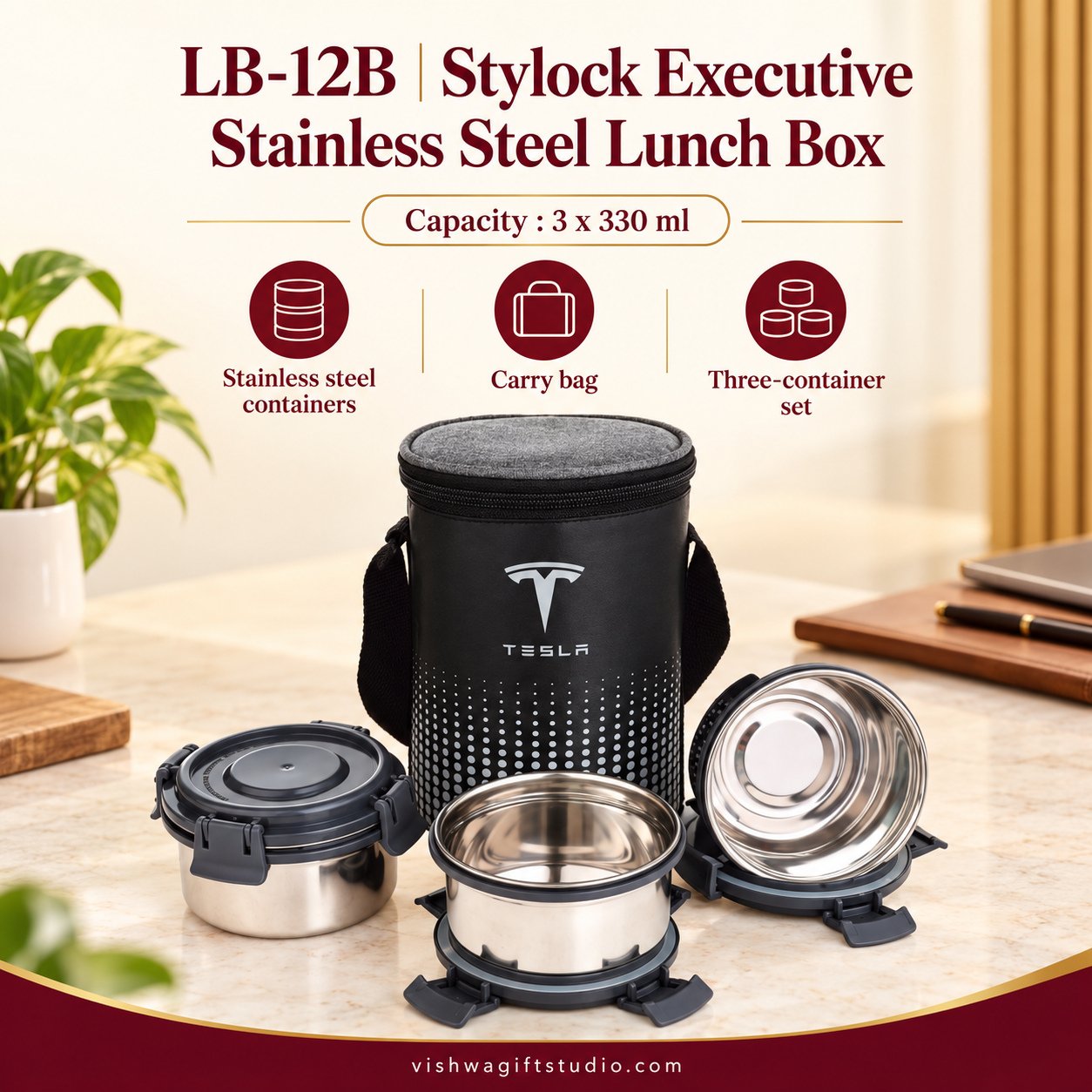 LB-12B Stylock Executive Stainless Steel Lunch Box - Image 2