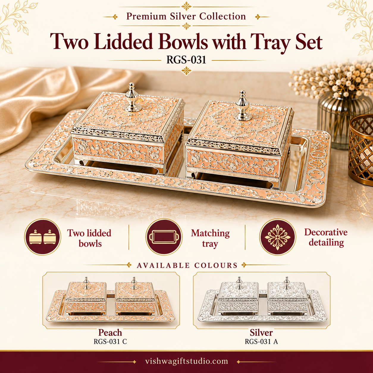 RGS-031 Two Lidded Bowls with Tray Set - Image 2