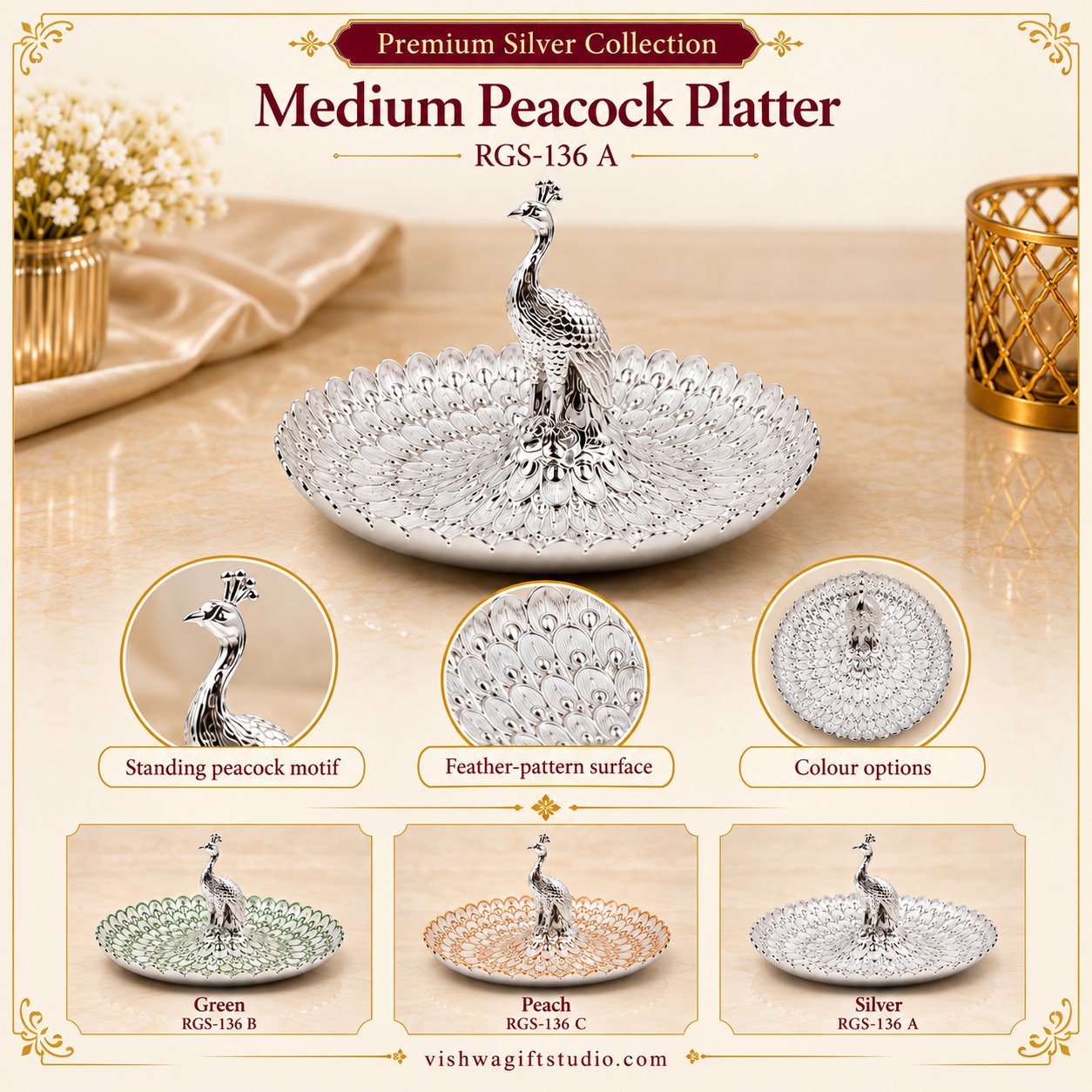 RGS-136A Medium Peacock Platter - Image 2
