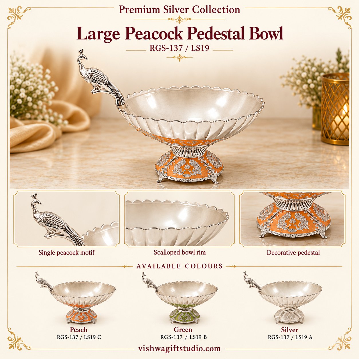 RGS-137 Large Peacock Pedestal Bowl - Image 2