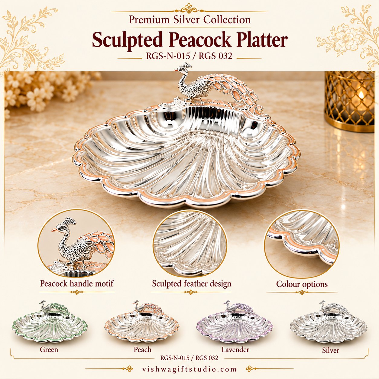 RGS-N-015 Sculpted Peacock Platter - Image 2