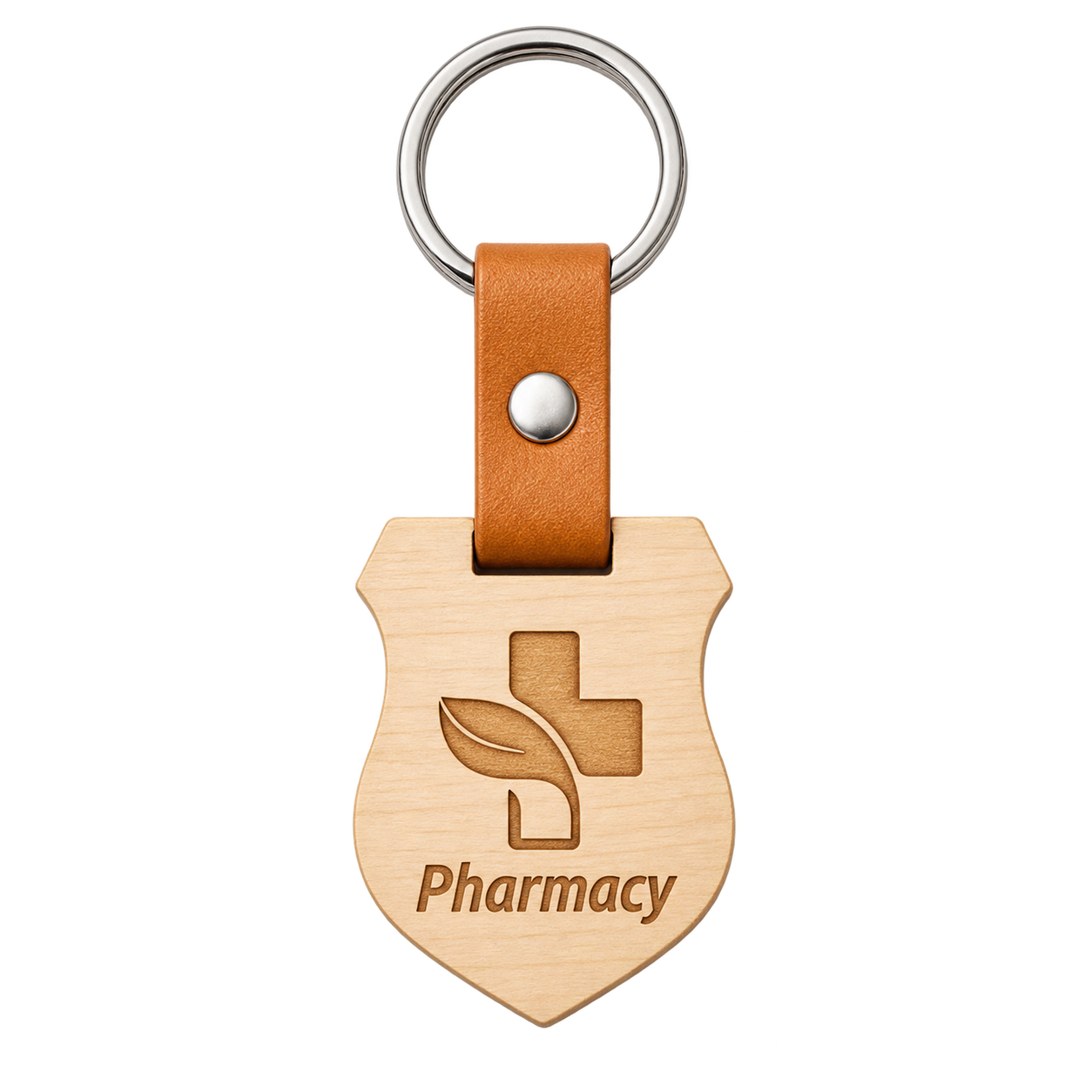 WD-K005 Pharmacy Shield MDF Keychain with Leather Strap — WD-K005