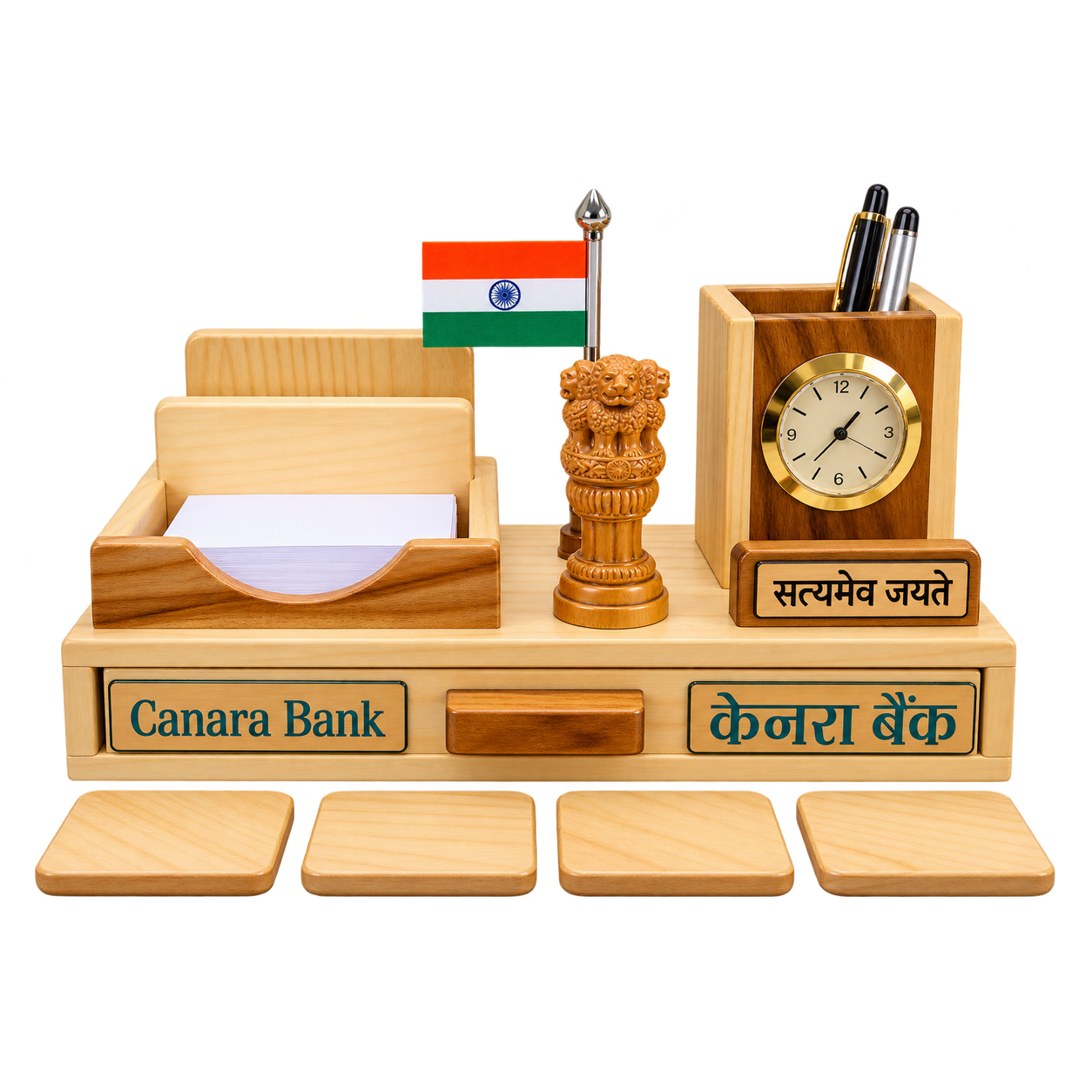 WD05 Wooden Desk Organiser with Drawer and Flag — WD05