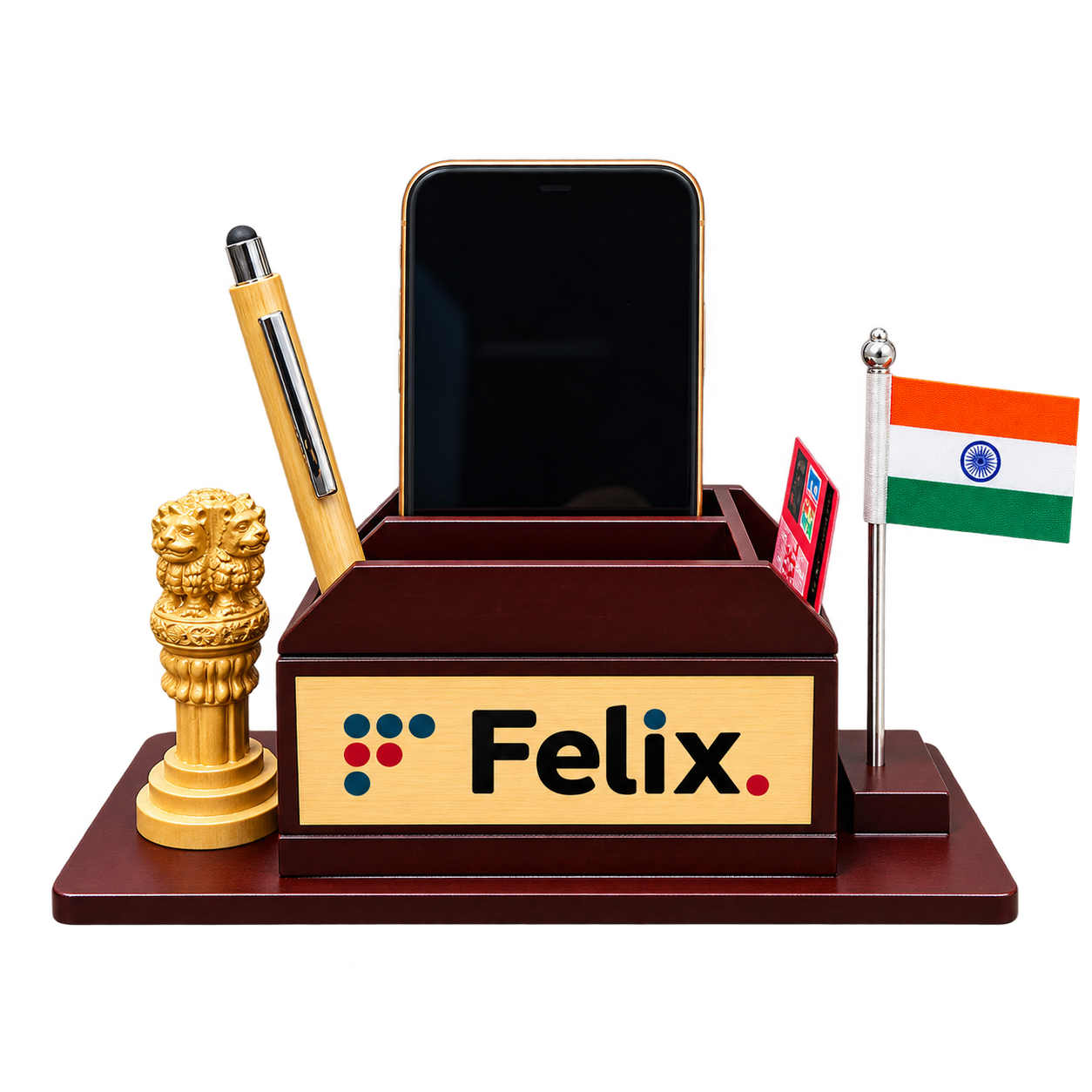 WD140 Wooden Desk Organiser with Flag — WD140