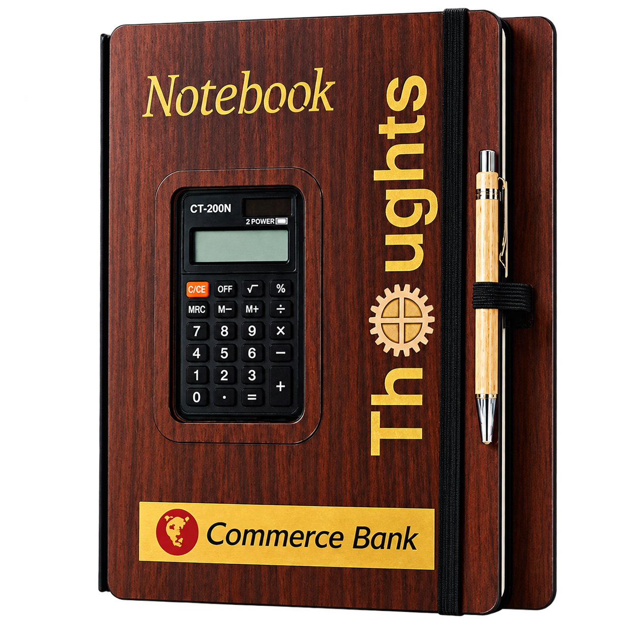 WD2001 Wooden Notebook with Calculator and Pen — WD2001