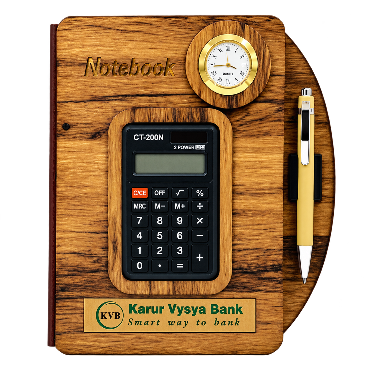 WD2002 Wooden Notebook with Calculator Clock and Pen — WD2002