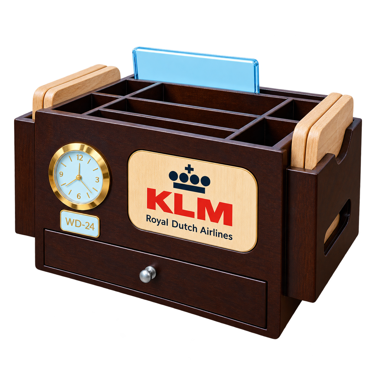 WD24 Wooden Desk Organiser with Drawer and Four Coasters — WD24