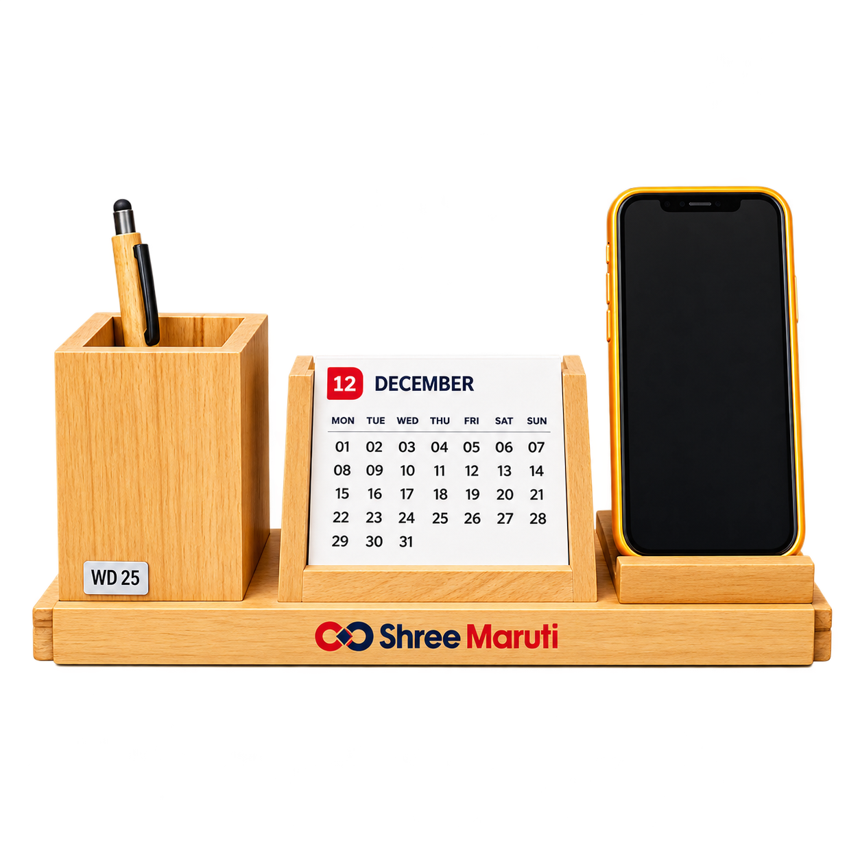 WD25 Wooden Desk Calendar with Pen Stand and Phone Holder — WD25