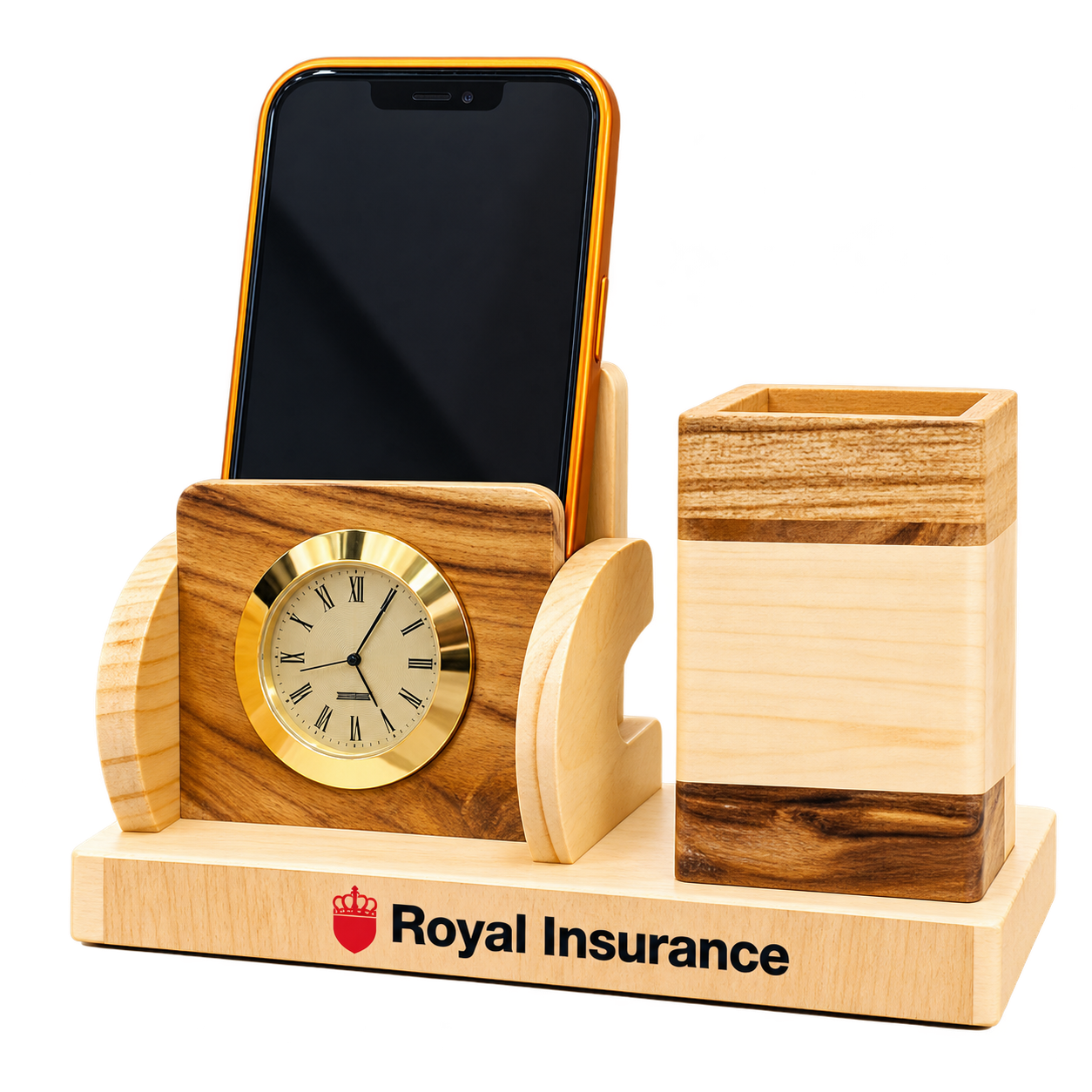 WD31 Two Tone Wooden Desk Organiser with Clock — WD31
