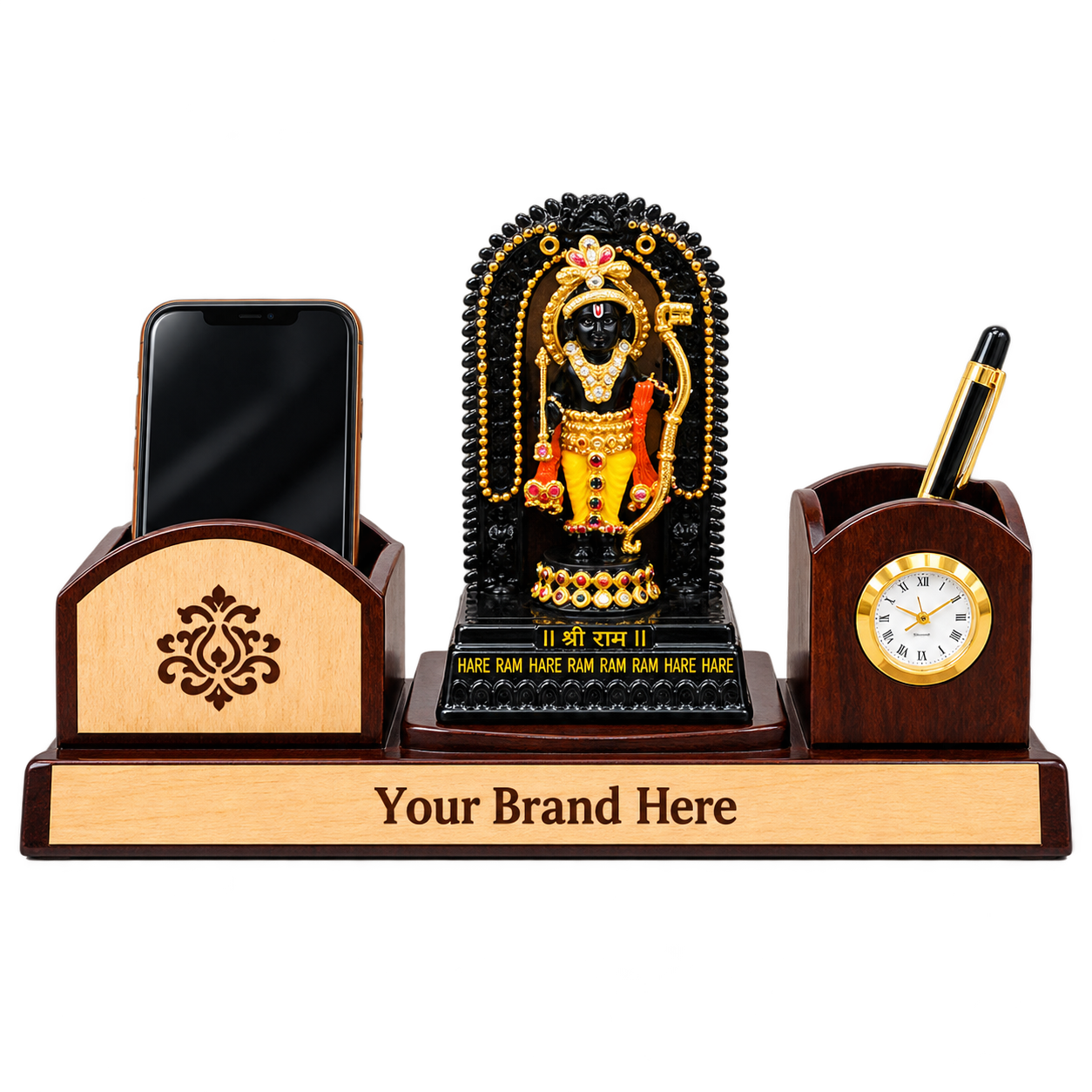 WD4008 Wooden Desk Organiser with Memento and Clock — WD4008