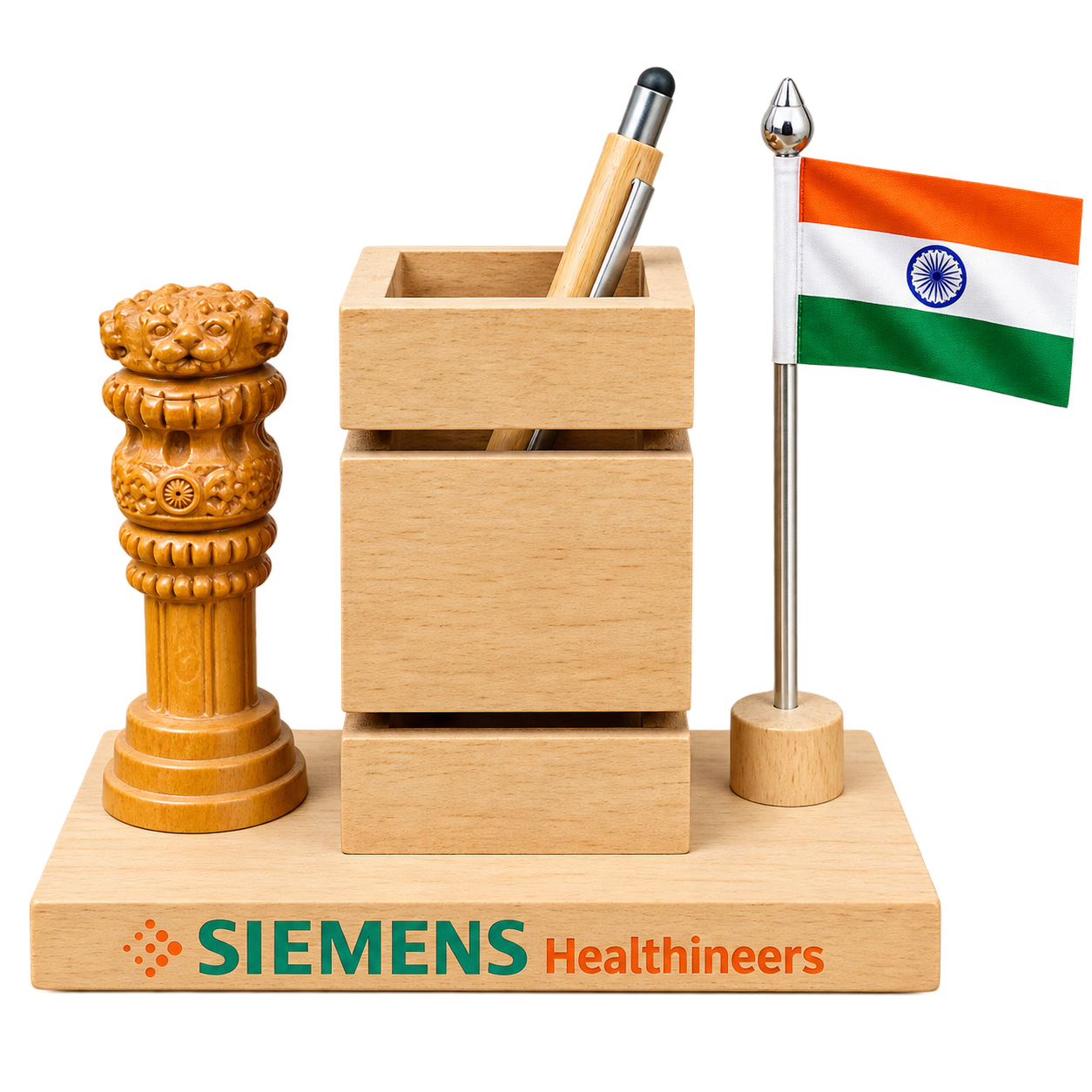 WD49 Wooden Desk Organiser with Ashoka Pillar and Flag — WD49