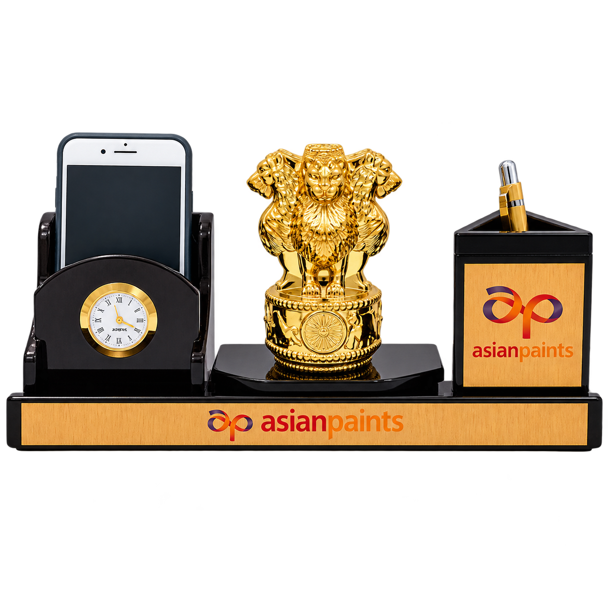 WD53 Wooden Desk Set with Ashoka Emblem and Clock — WD53