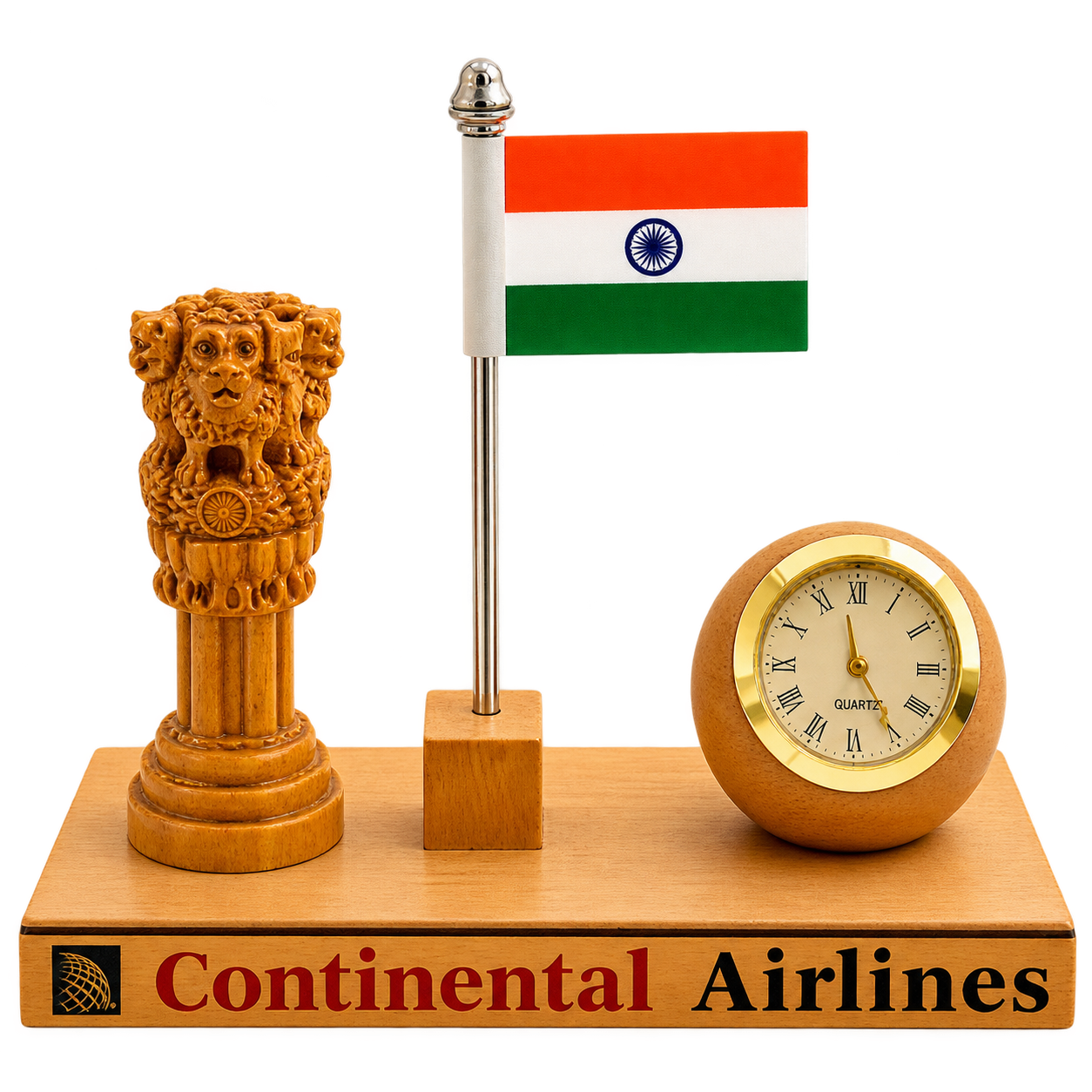 WD54 Wooden Desktop Memento with Ashoka Pillar and Clock - Image 3