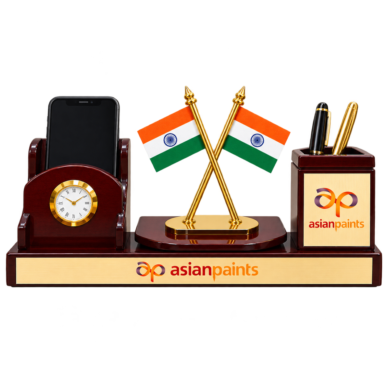 WD60 Wooden Desk Set with Clock and Crossed Flags — WD60