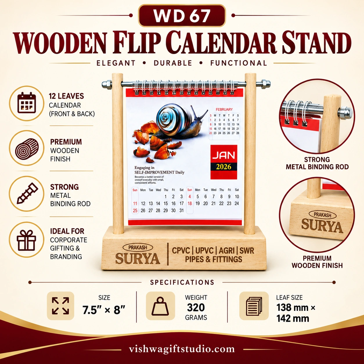 WD67 Wooden Flip Calendar Stand - Image 2