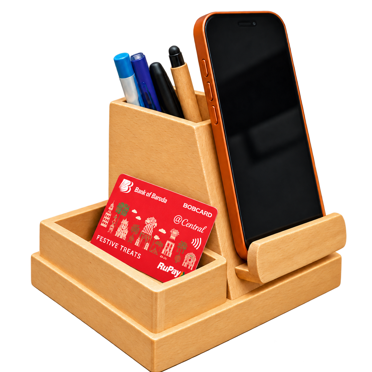 WD83 Natural Wooden Phone and Pen Organiser — WD83