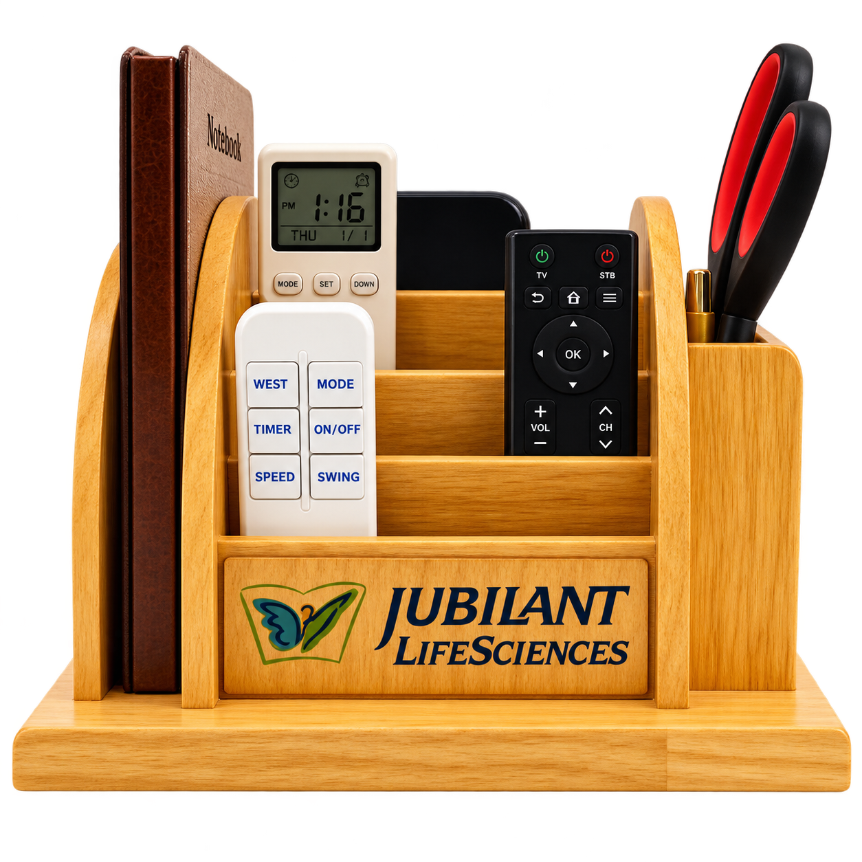 WD93 Wooden Desk Organiser with Clock — WD93