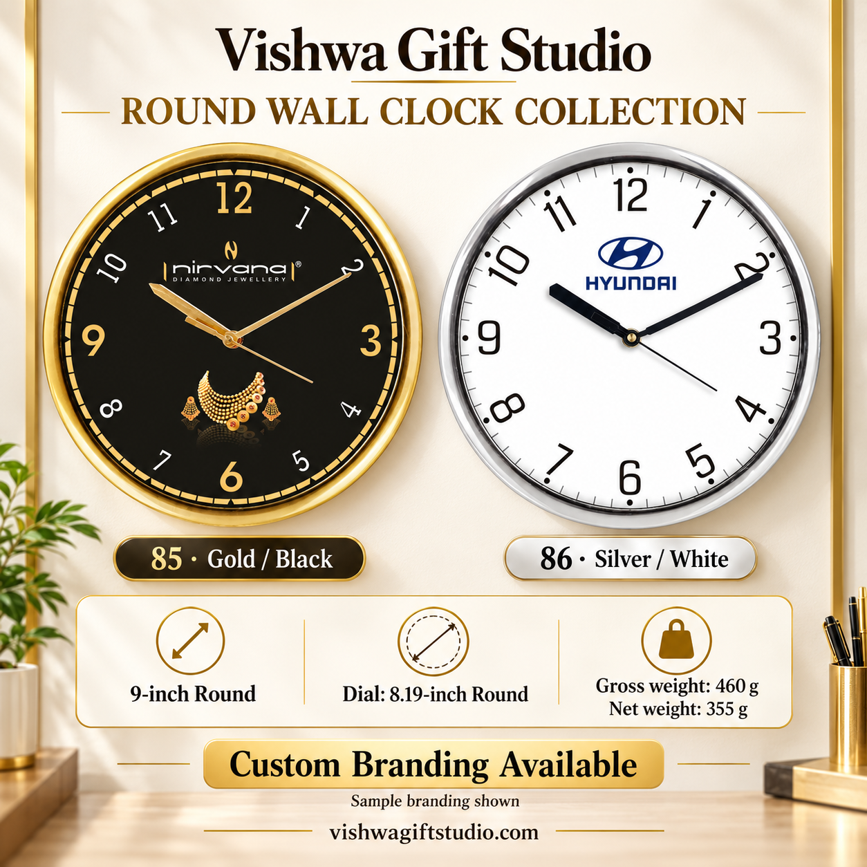 Models 85 and 86 round wall clock promotional information