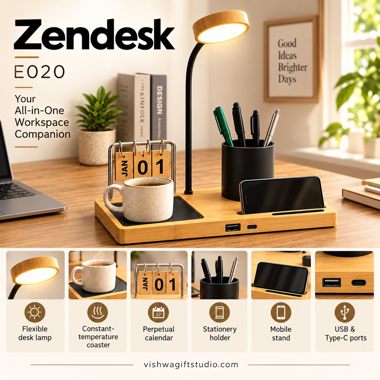 E020 Zendesk 6-in-1 Multifunction Desk Lamp - Image 2