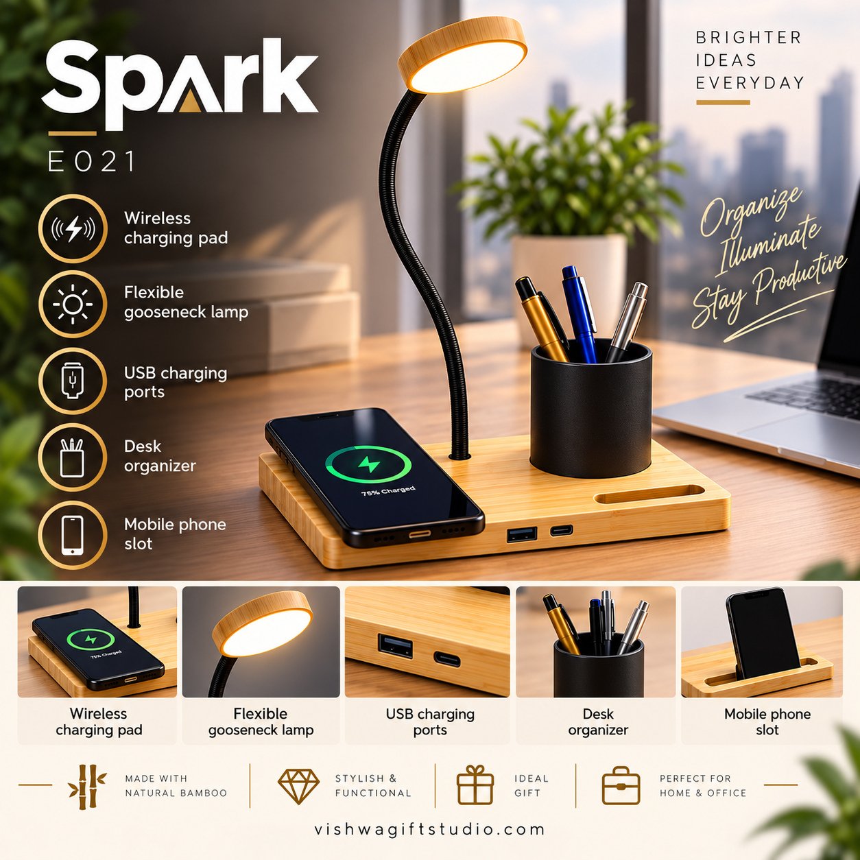 E021 Spark 4-in-1 Desk Lamp Organizer - Image 2