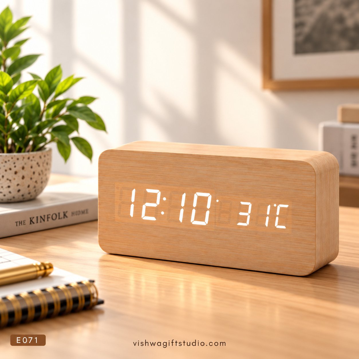E071 Upnova Wood-Finish Digital Alarm Clock