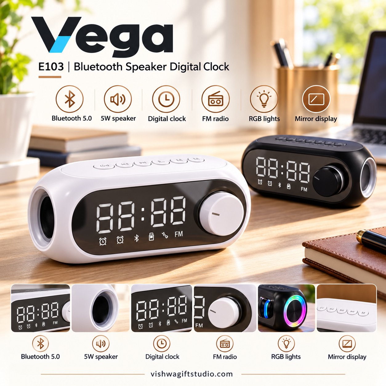 E103 Vega Bluetooth Speaker Digital Clock - Image 2