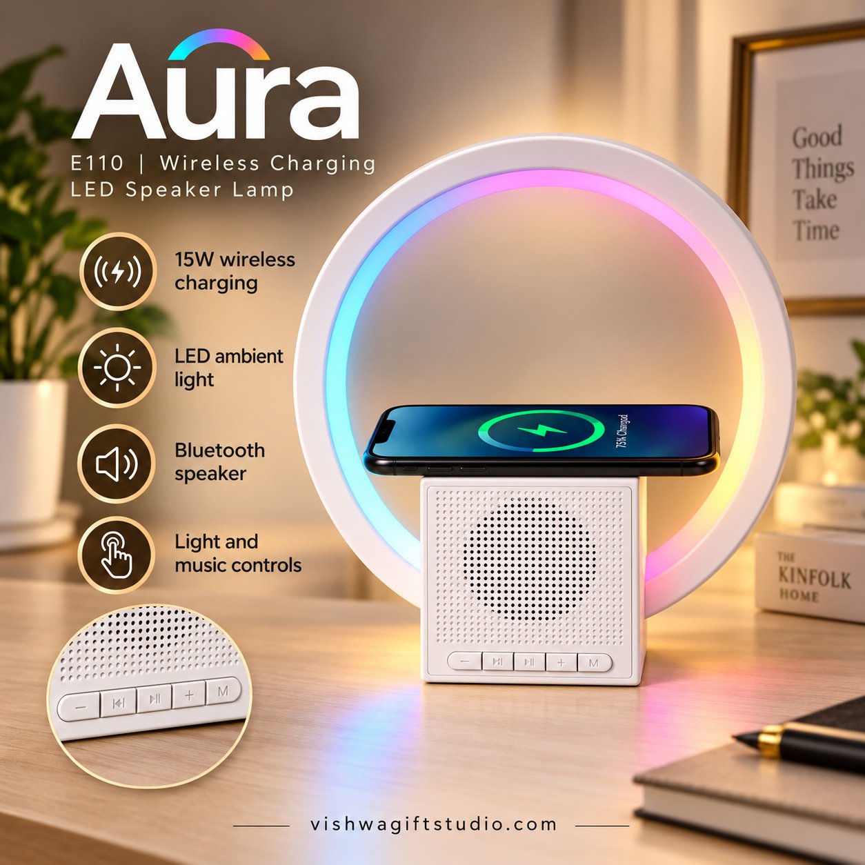 E110 Aura Wireless Charging LED Speaker Lamp - Image 2